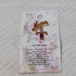 NWT Vintage Style Gold "Mother" Script Pin with Pink Rhinestone